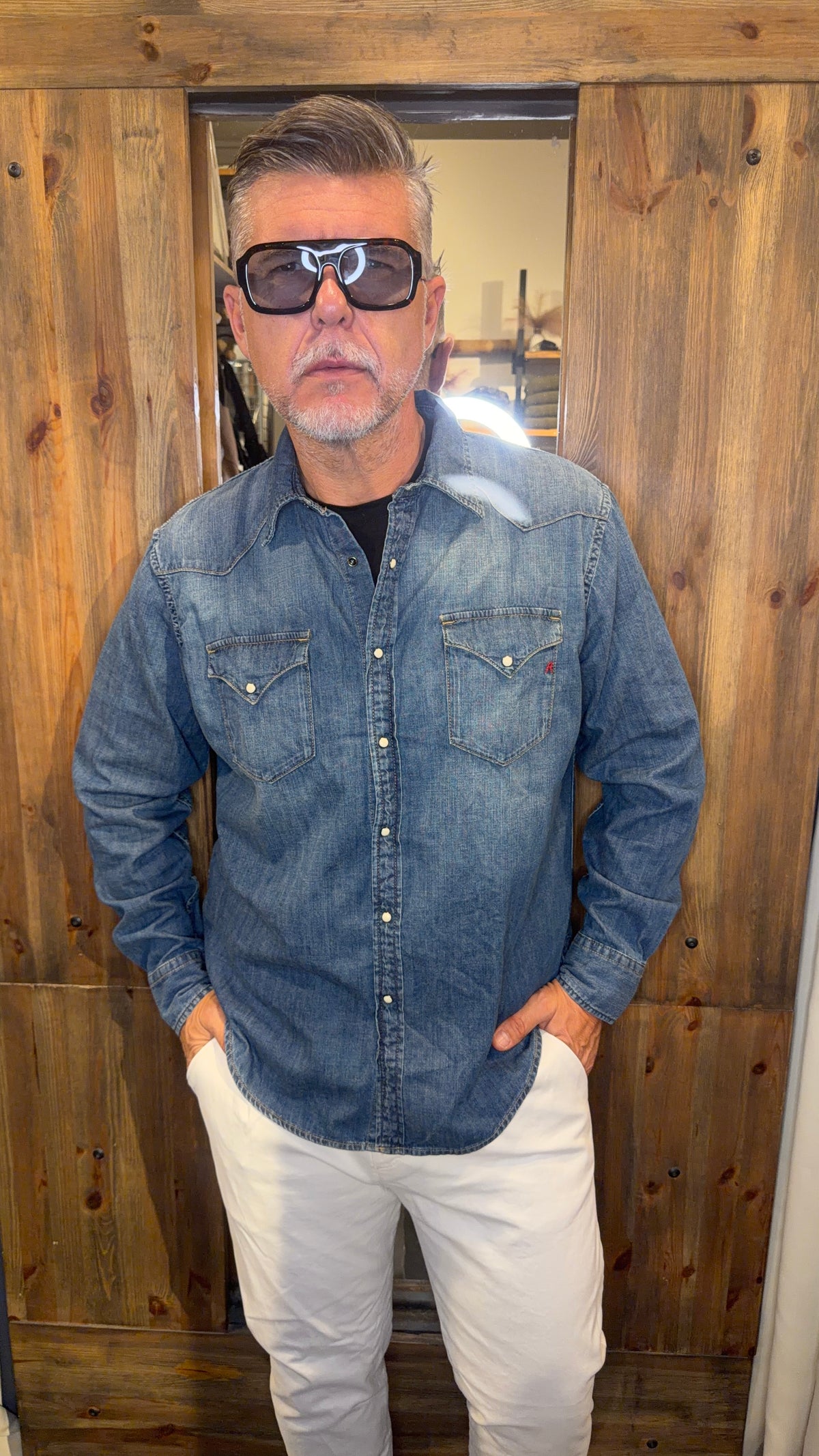 Camicia Denim Western Uomo Replay in 100% Cotone – Lavaggio Medium Vintage