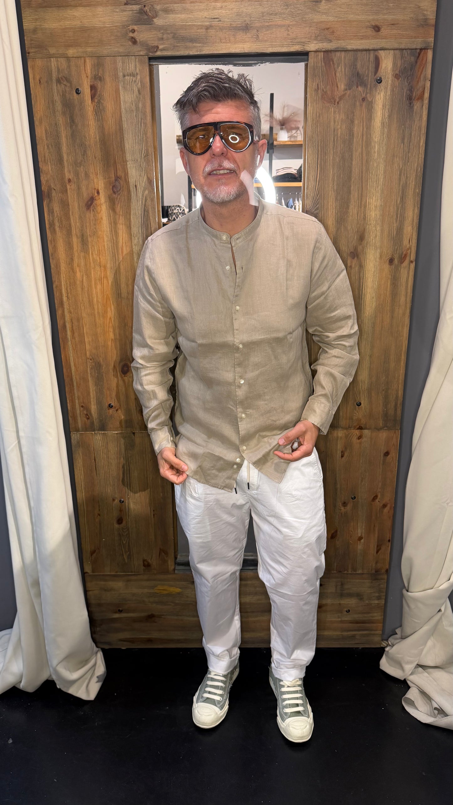 Camicia en avance Lino sabbia coreana