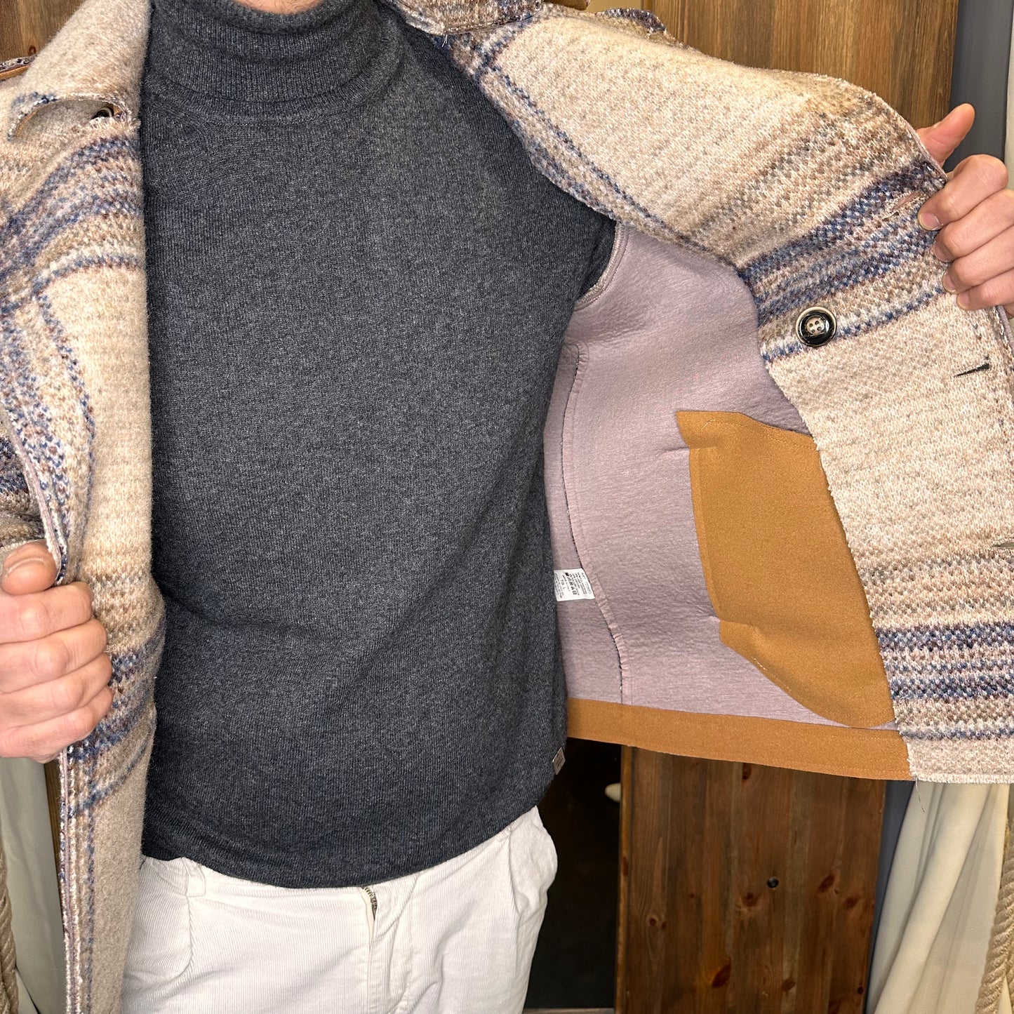 Cappotto picot quadri panna