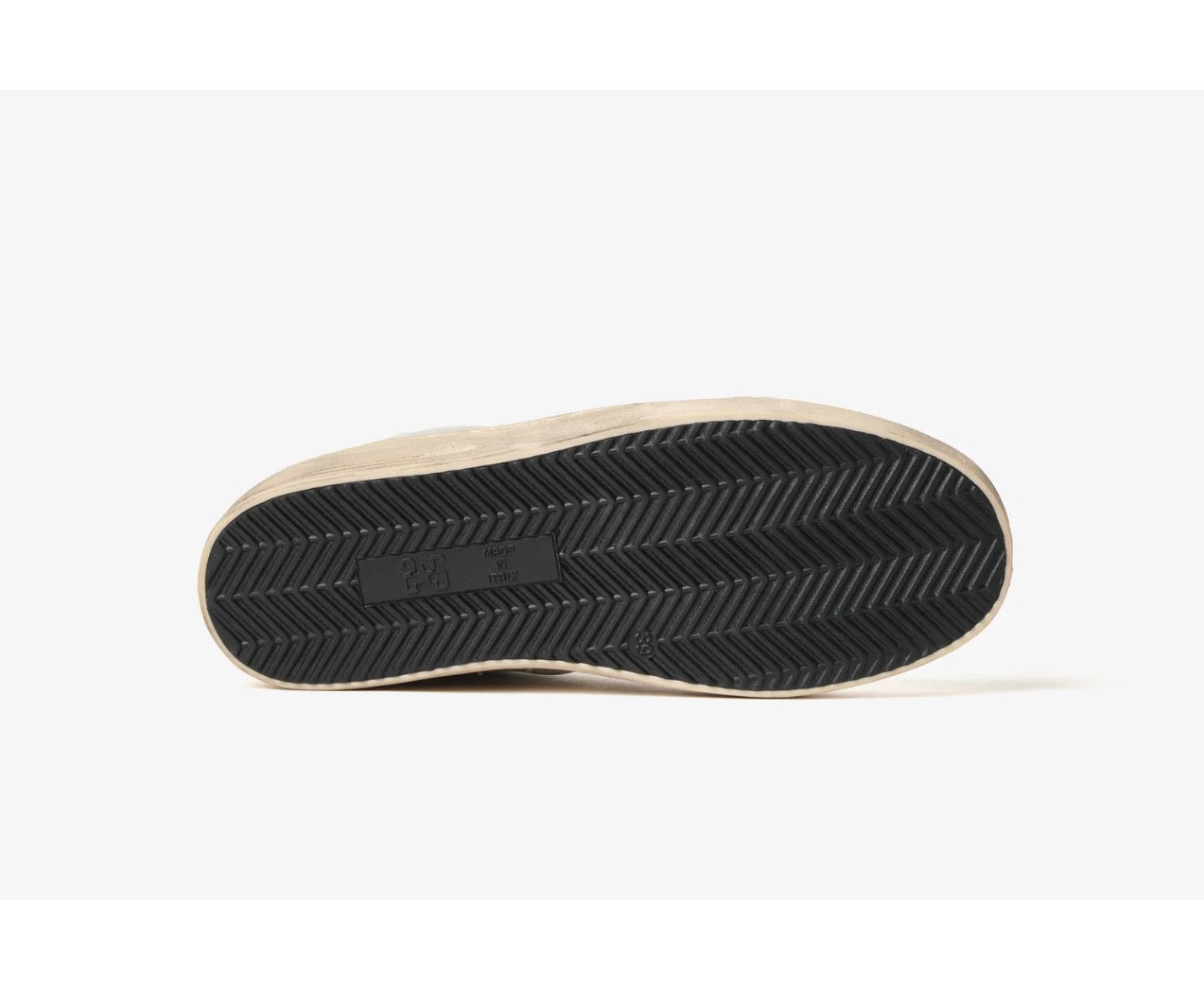 SNEAKER ENJOY STAR IN PELLE BIANCA CON DETTAGLI IN PELLE NERI E GHIACCIO ED EFFETTO
"USED"