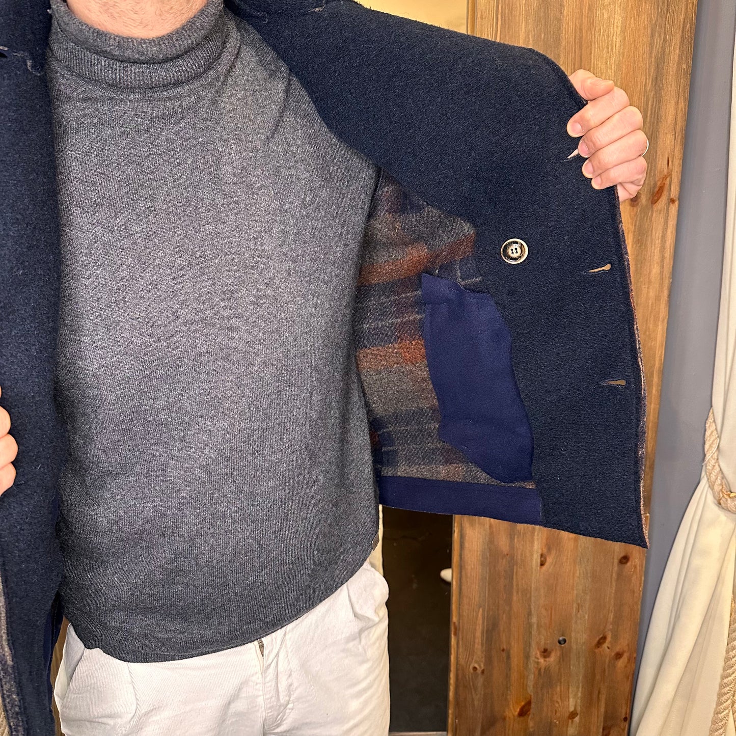 Cappotto picot doppiopetto blu