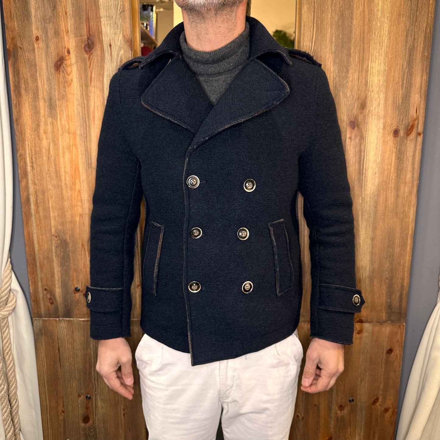 Cappotto picot doppiopetto blu