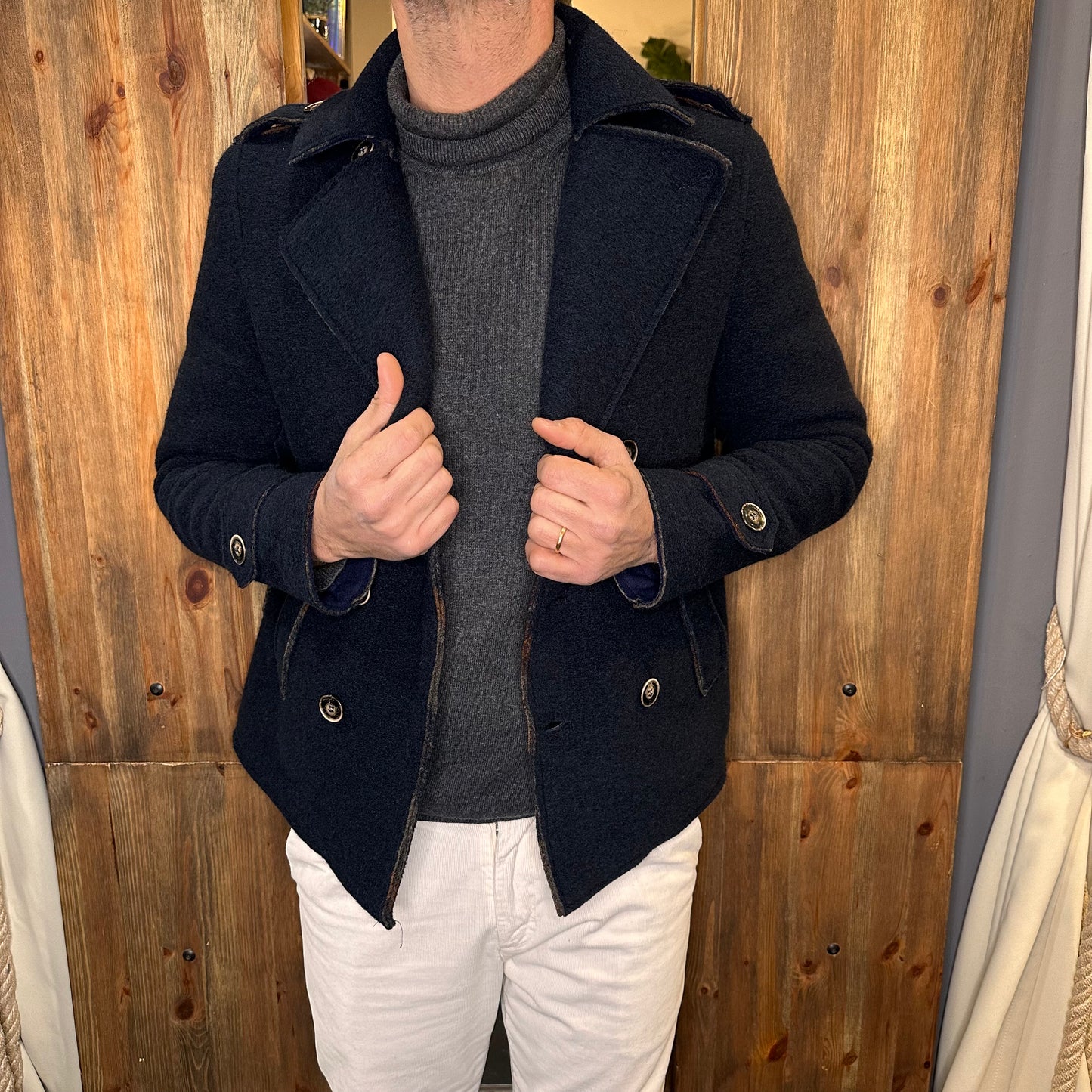 Cappotto picot doppiopetto blu