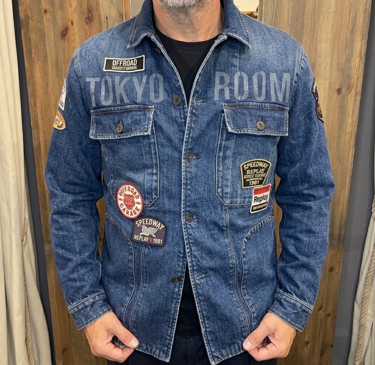 Giacca denim con patch replay