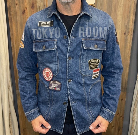 Giacca denim con patch replay