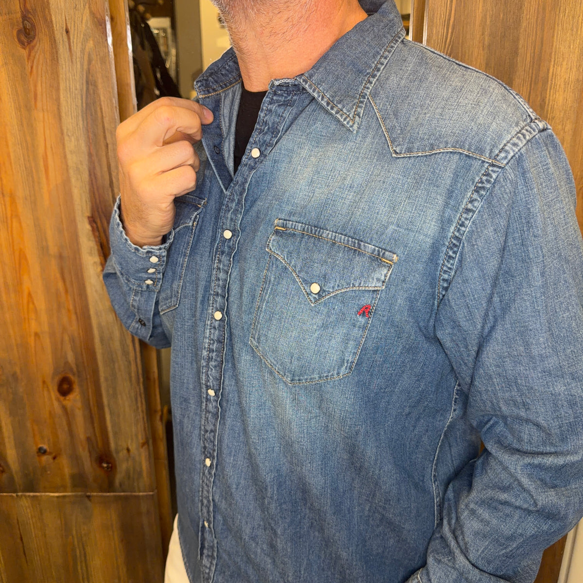 Camicia Denim Western Uomo Replay in 100% Cotone – Lavaggio Medium Vintage