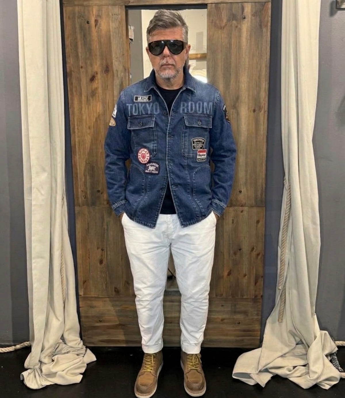 Giacca denim con patch replay