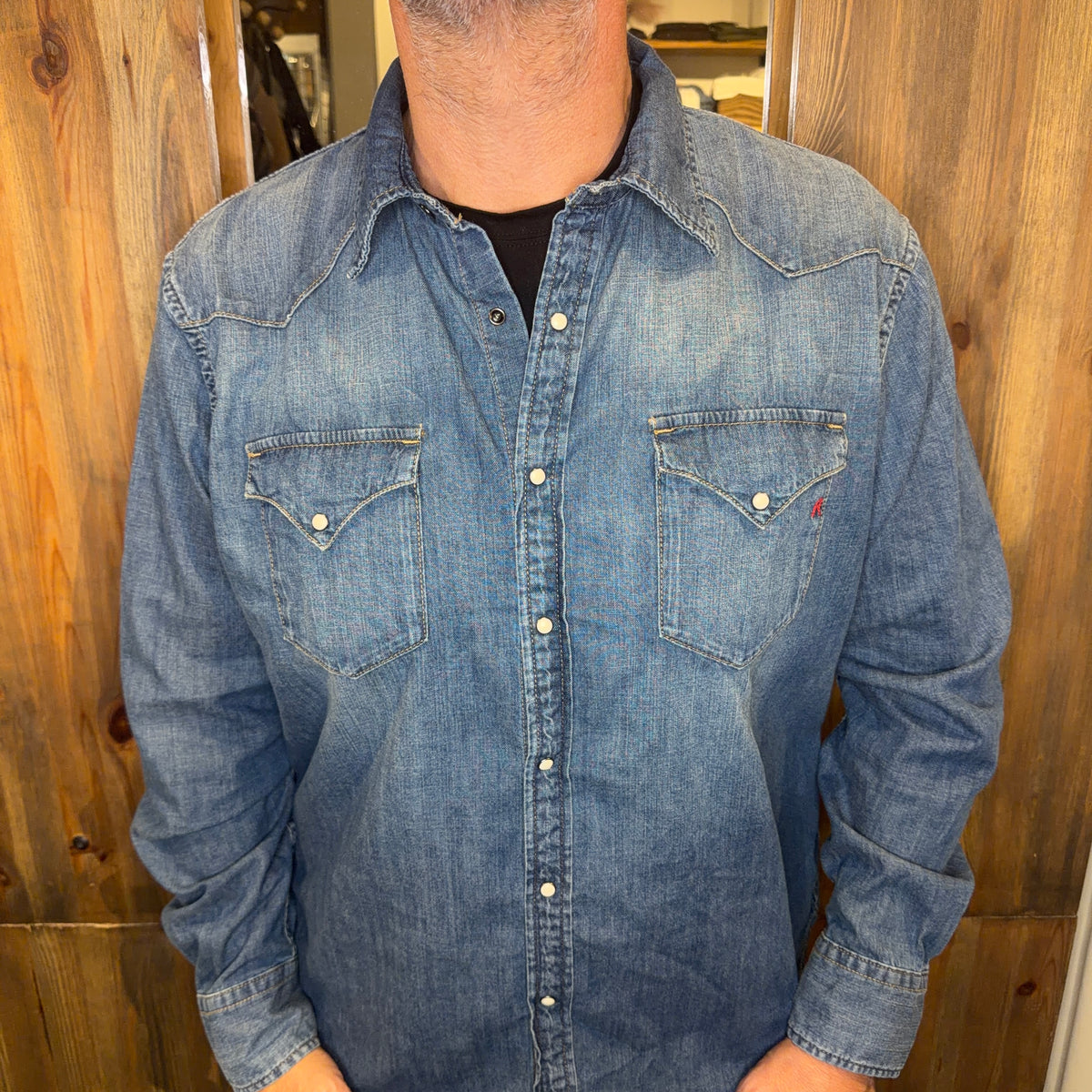 Camicia Denim Western Uomo Replay in 100% Cotone – Lavaggio Medium Vintage