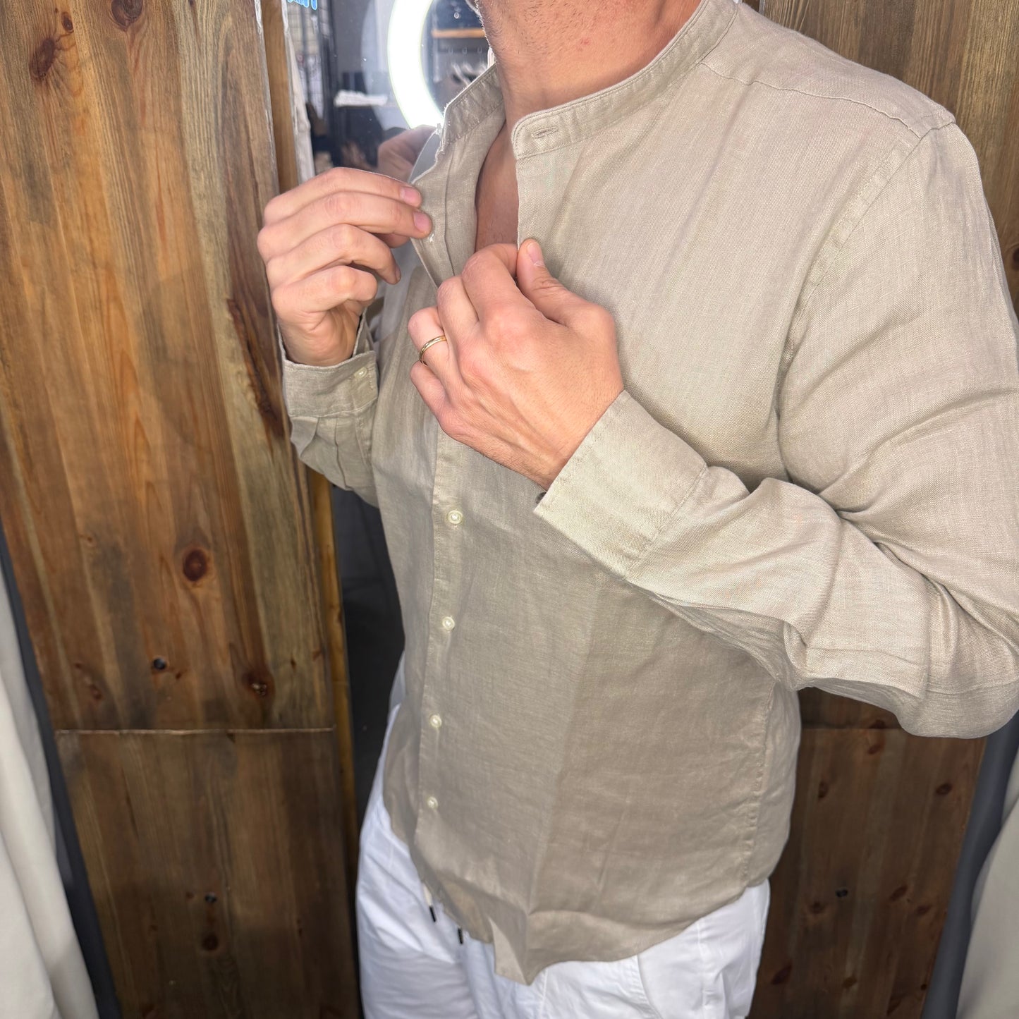Camicia en avance Lino sabbia coreana
