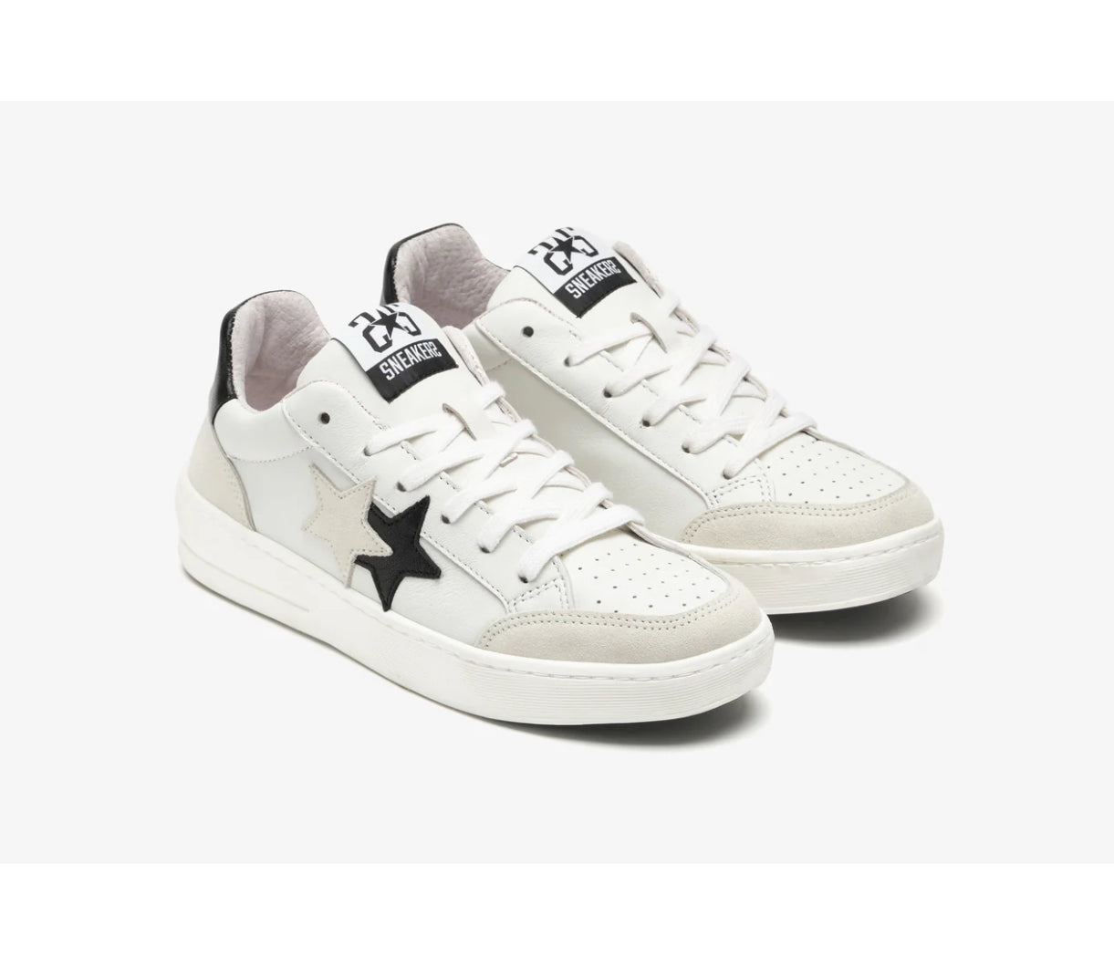 Sneaker 2 star bow bianca tallone nero