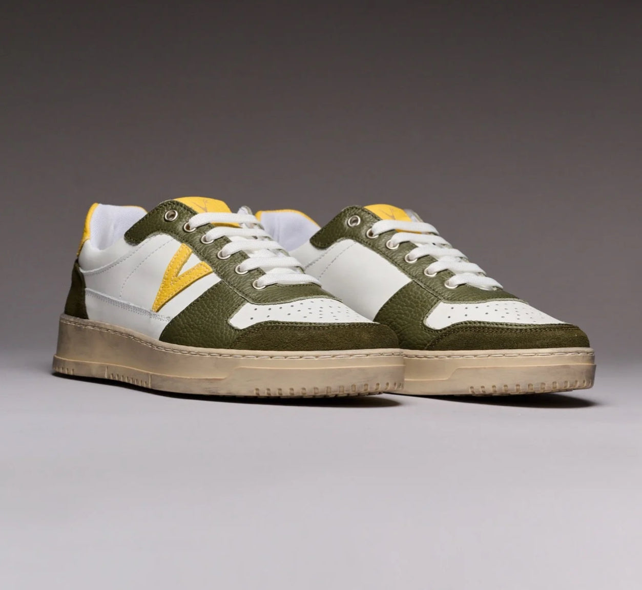 COLLEGE - SNEAKERS BICOLOR VERDE MILITARE E SENAPE