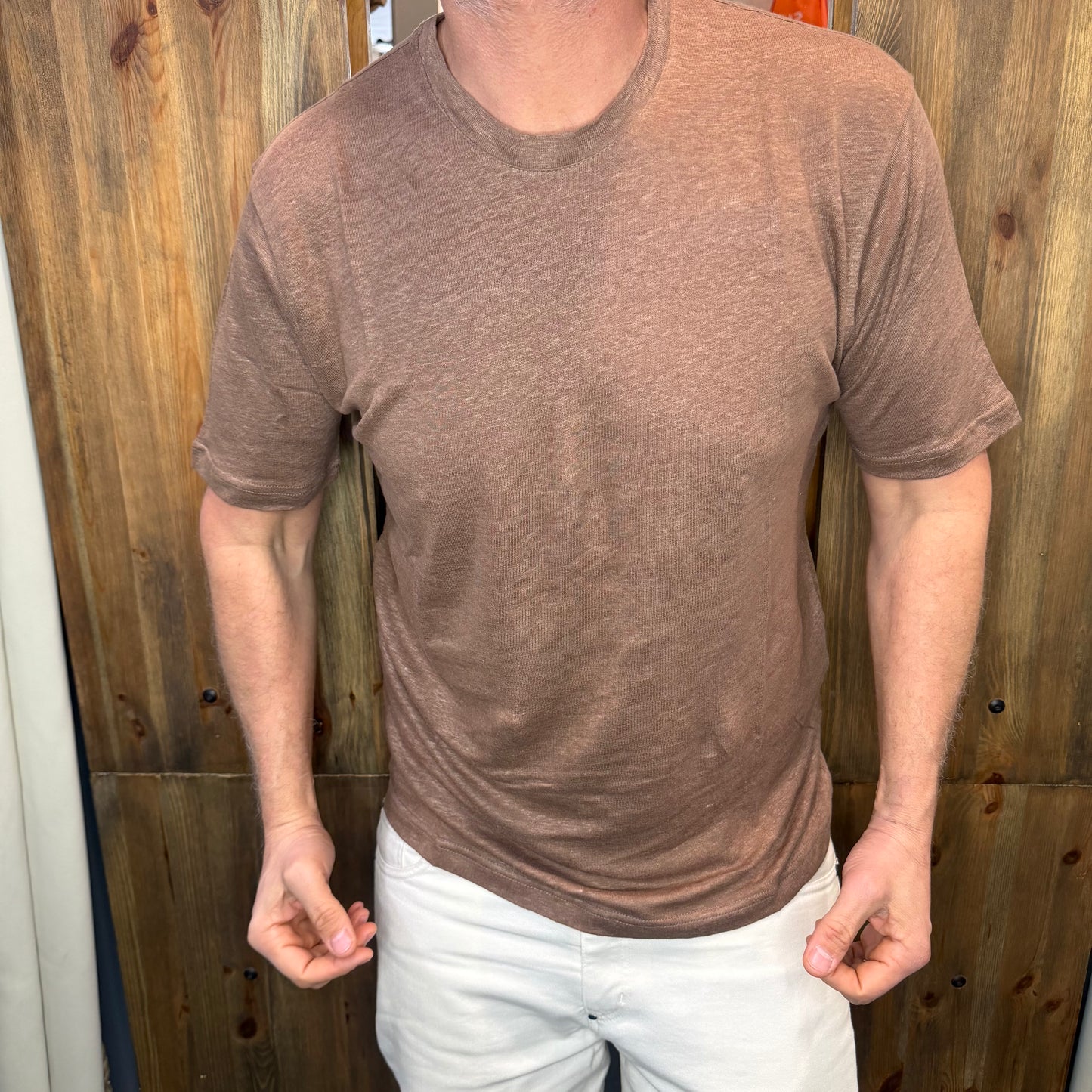T-shirt Lino alta tensione tabacco