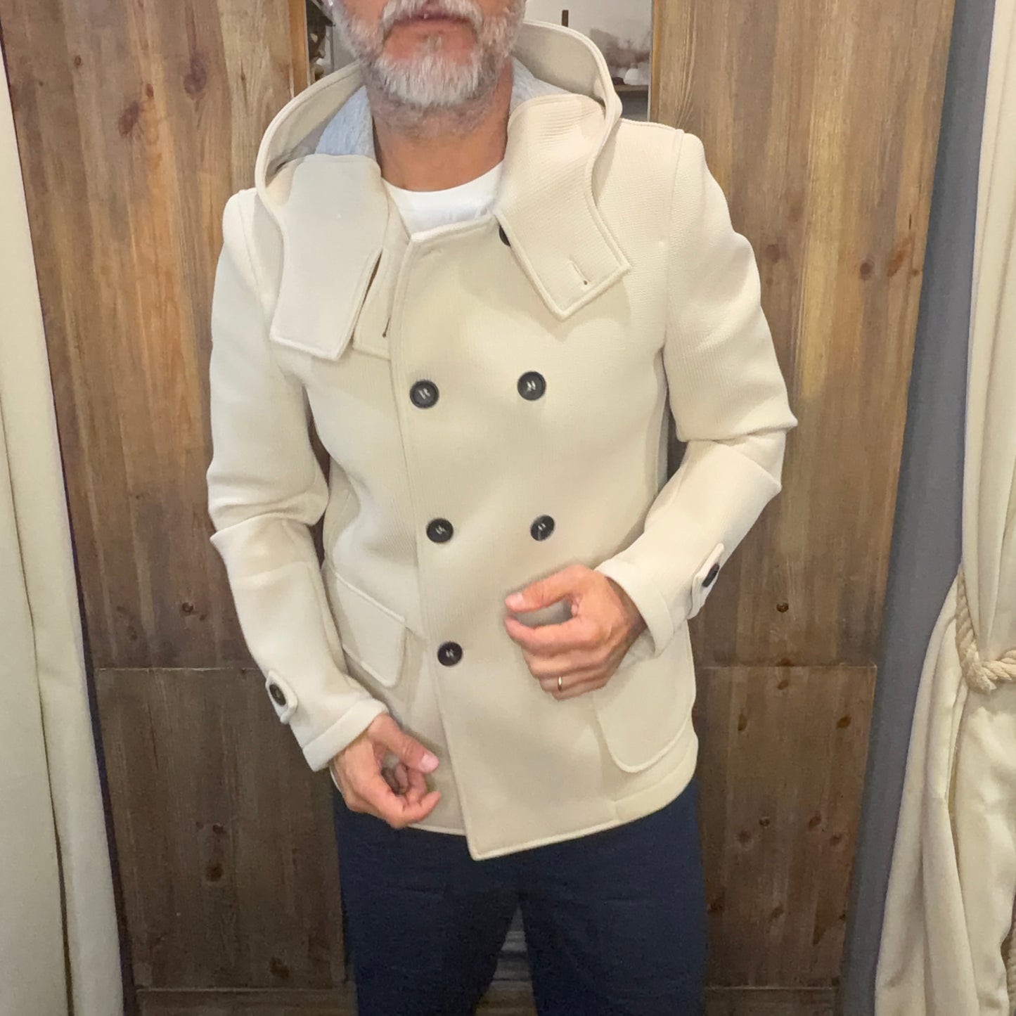 Giubbotto cappuccio Manchester panna