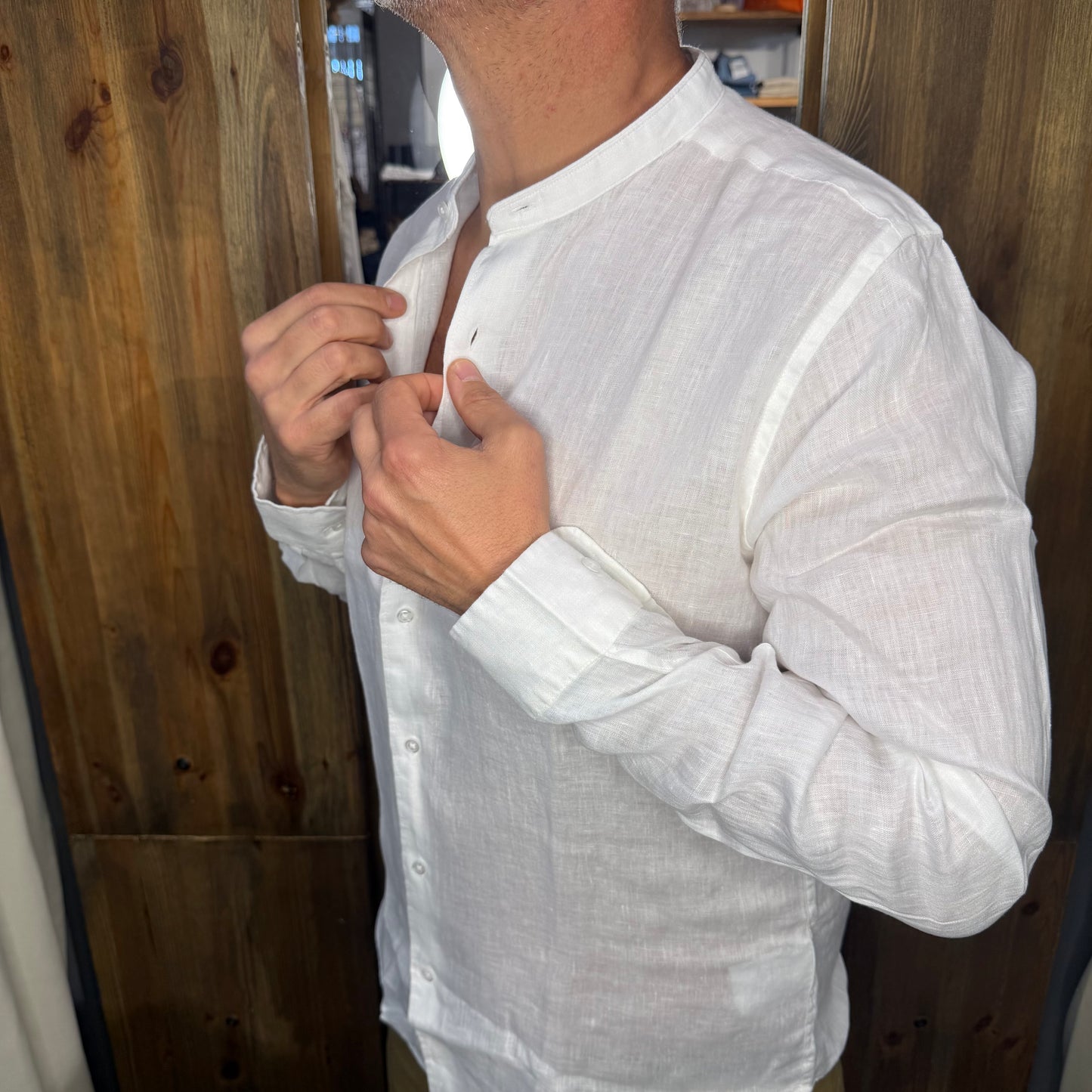 Camicia en avance Lino bianca coreana
