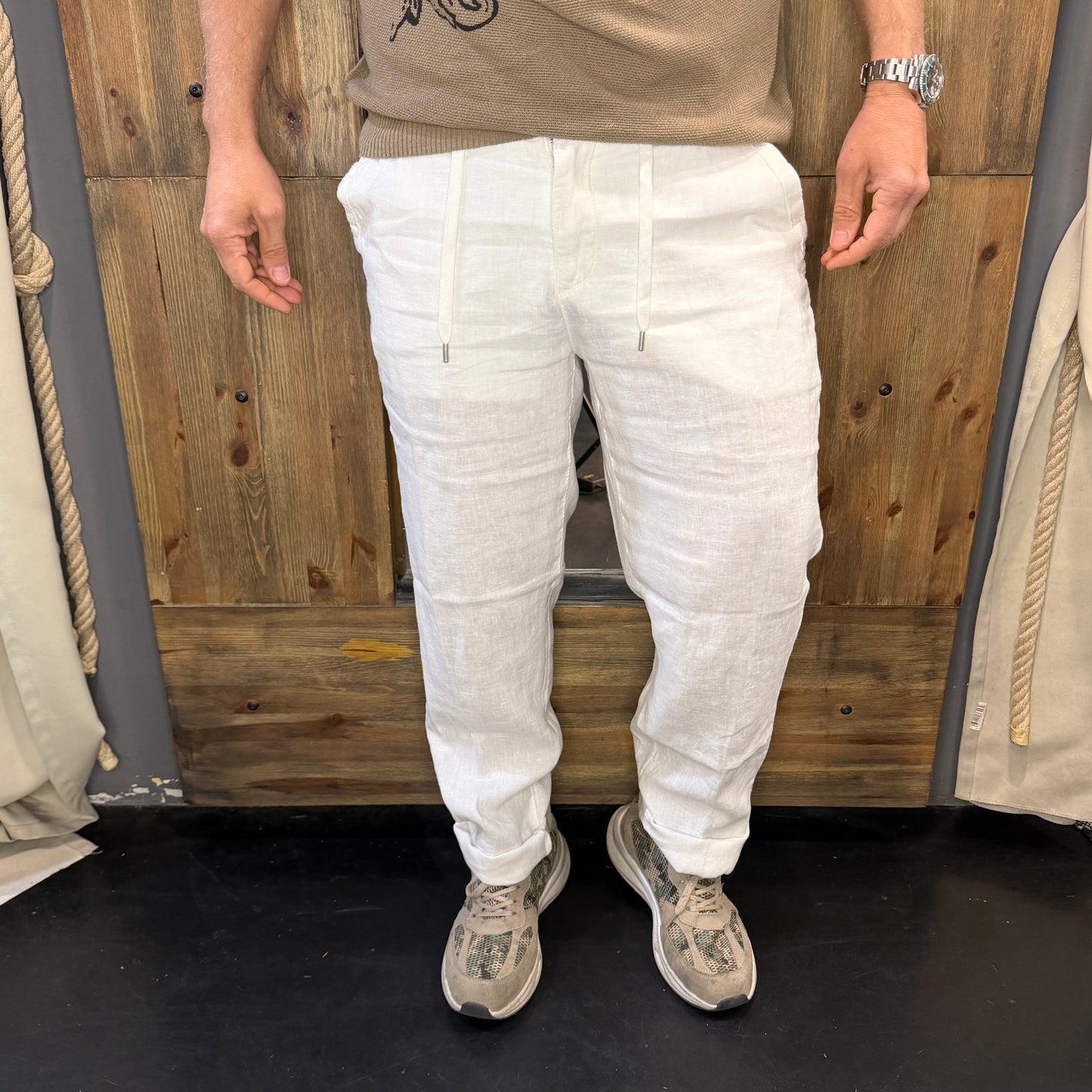 Pantalaccio lino en avance bianco
