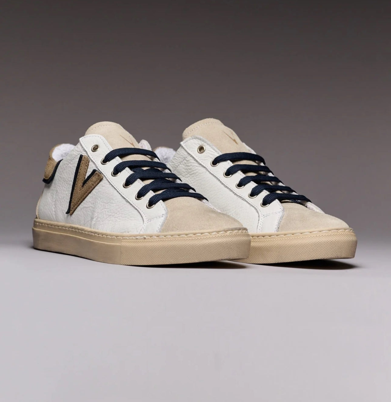 OLYMPIC V - SNEAKERS A SUOLA BASSA IN PELLE MARTELLATA CON INSERTO E RETRO BICOLOR TORTORA E BLU