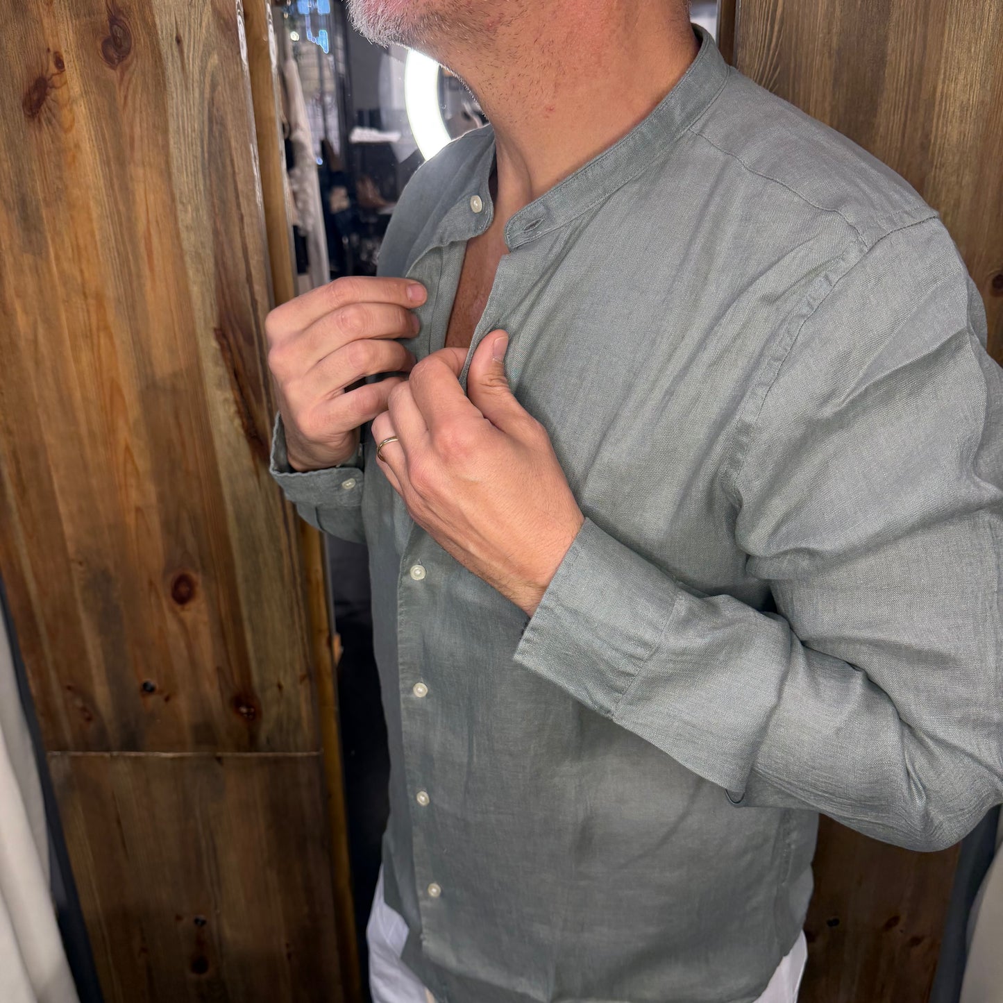 Camicia en avance Lino verde coreana