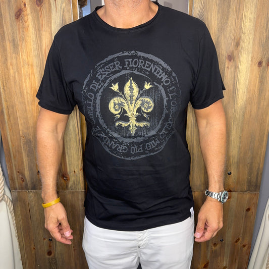 T-shirt BEART orgoglio fiorentino nera logo oro grande