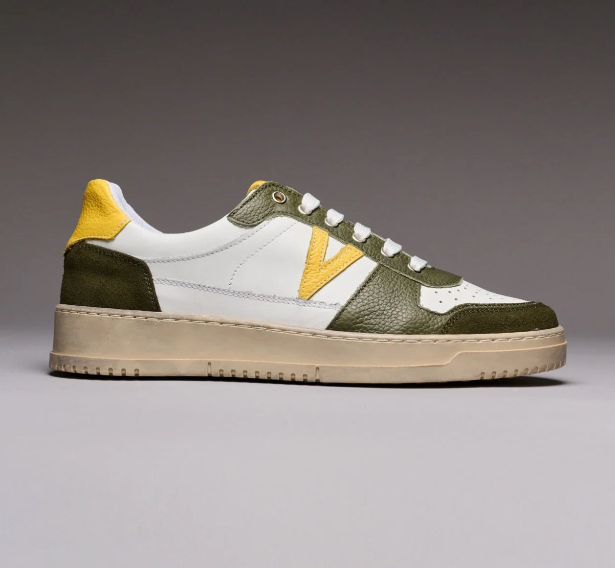 COLLEGE - SNEAKERS BICOLOR VERDE MILITARE E SENAPE