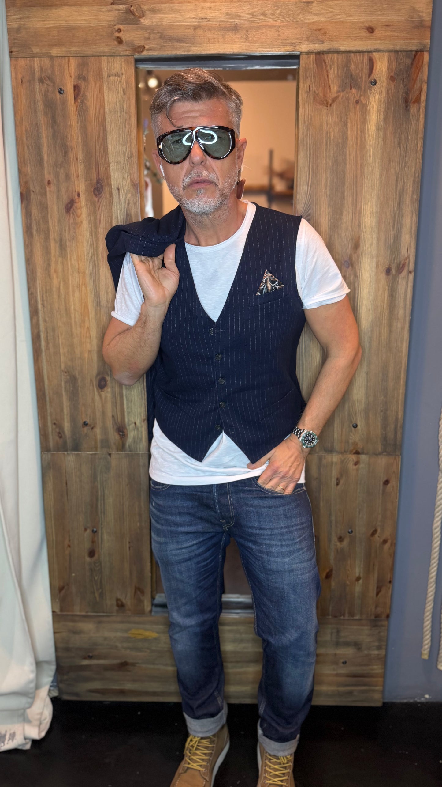 Giacca e gilet panama gessato