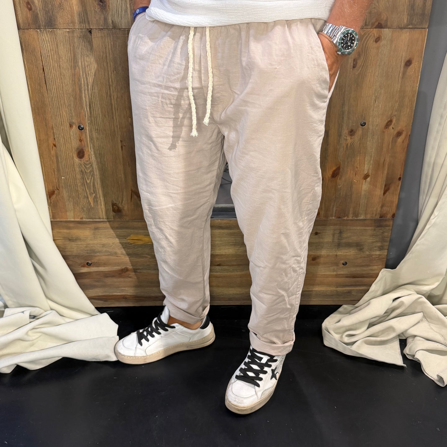 Pantalaccio lino e cotone sabbia