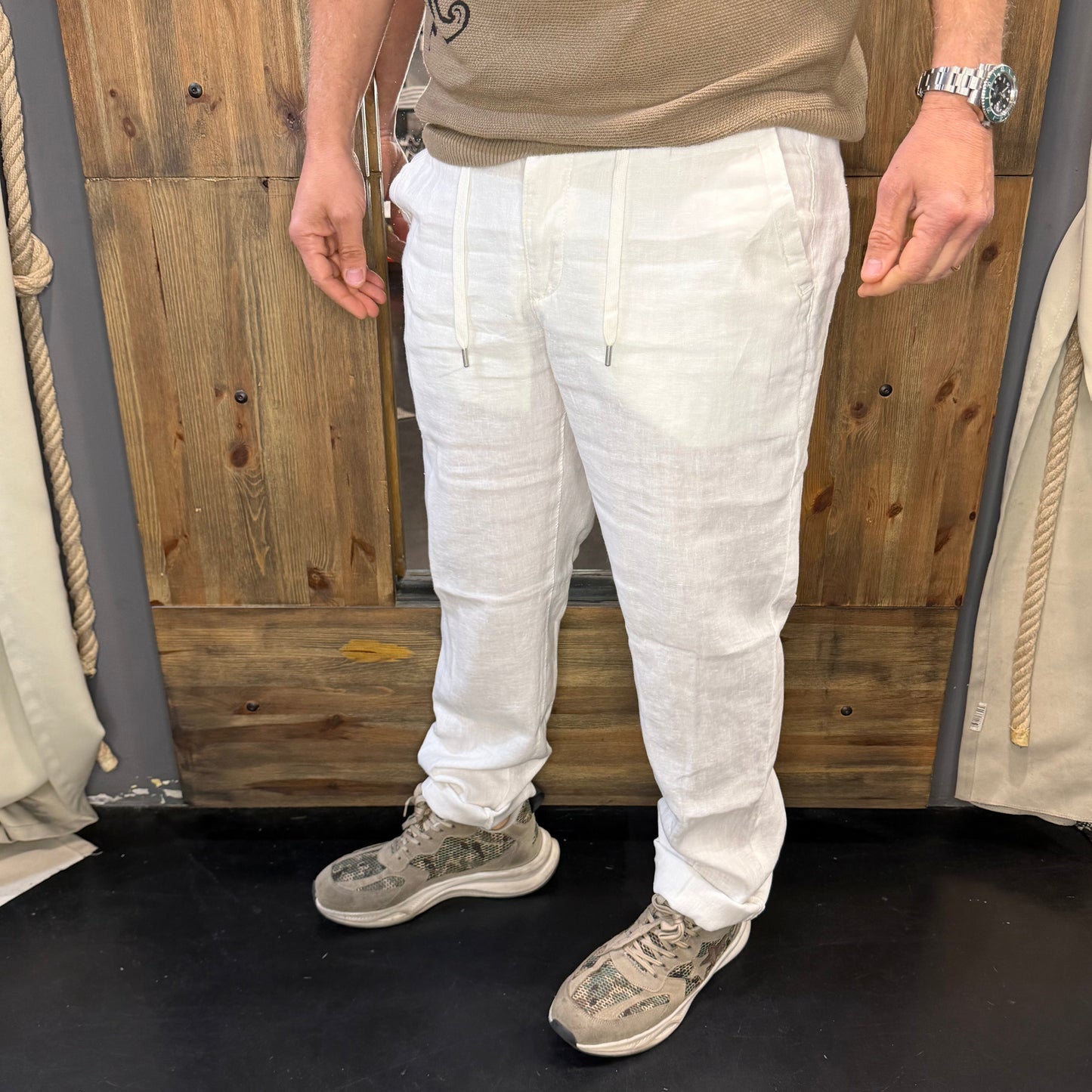 Pantalaccio lino en avance bianco