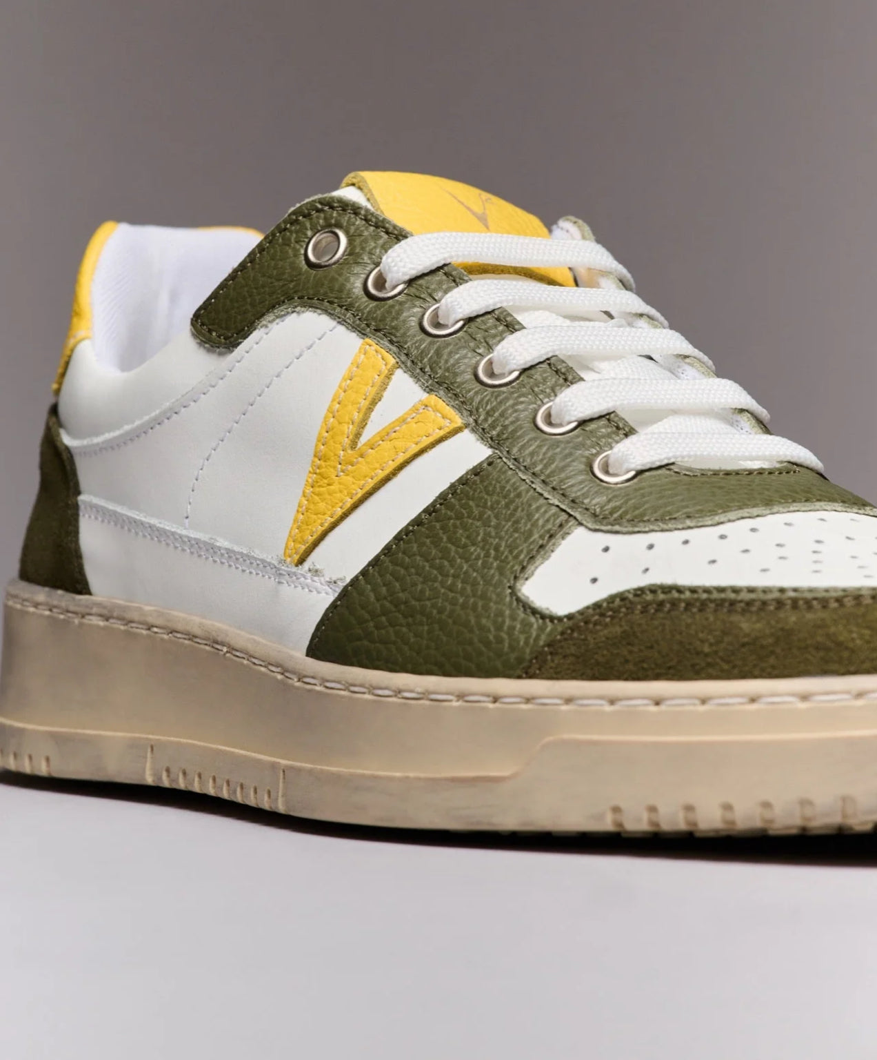 COLLEGE - SNEAKERS BICOLOR VERDE MILITARE E SENAPE