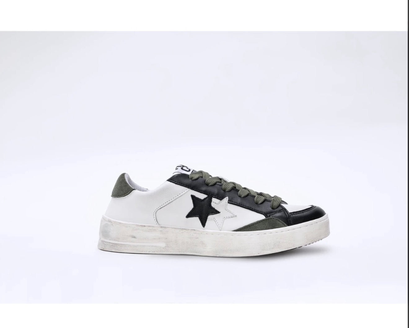 SNEAKER ENJOY STAR IN PELLE BIANCA CON DETTAGLI IN PELLE VERDONE ED EFFETTO "USED"