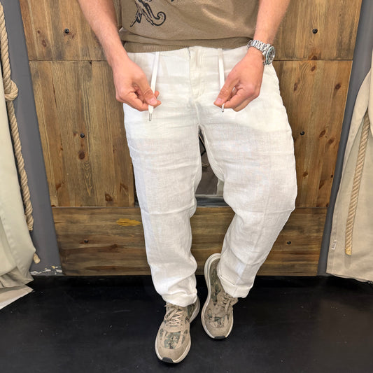 Pantalaccio lino en avance bianco