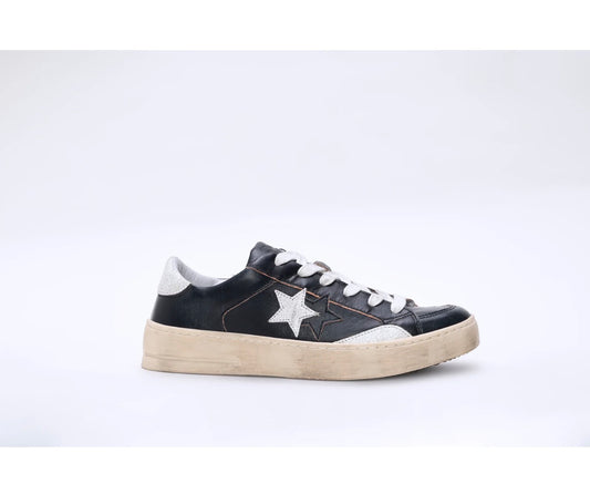 SNEAKER ENJOY STAR IN PELLE BLU CON DETTAGLI BIANCHI
ED EFFETTO "USED"