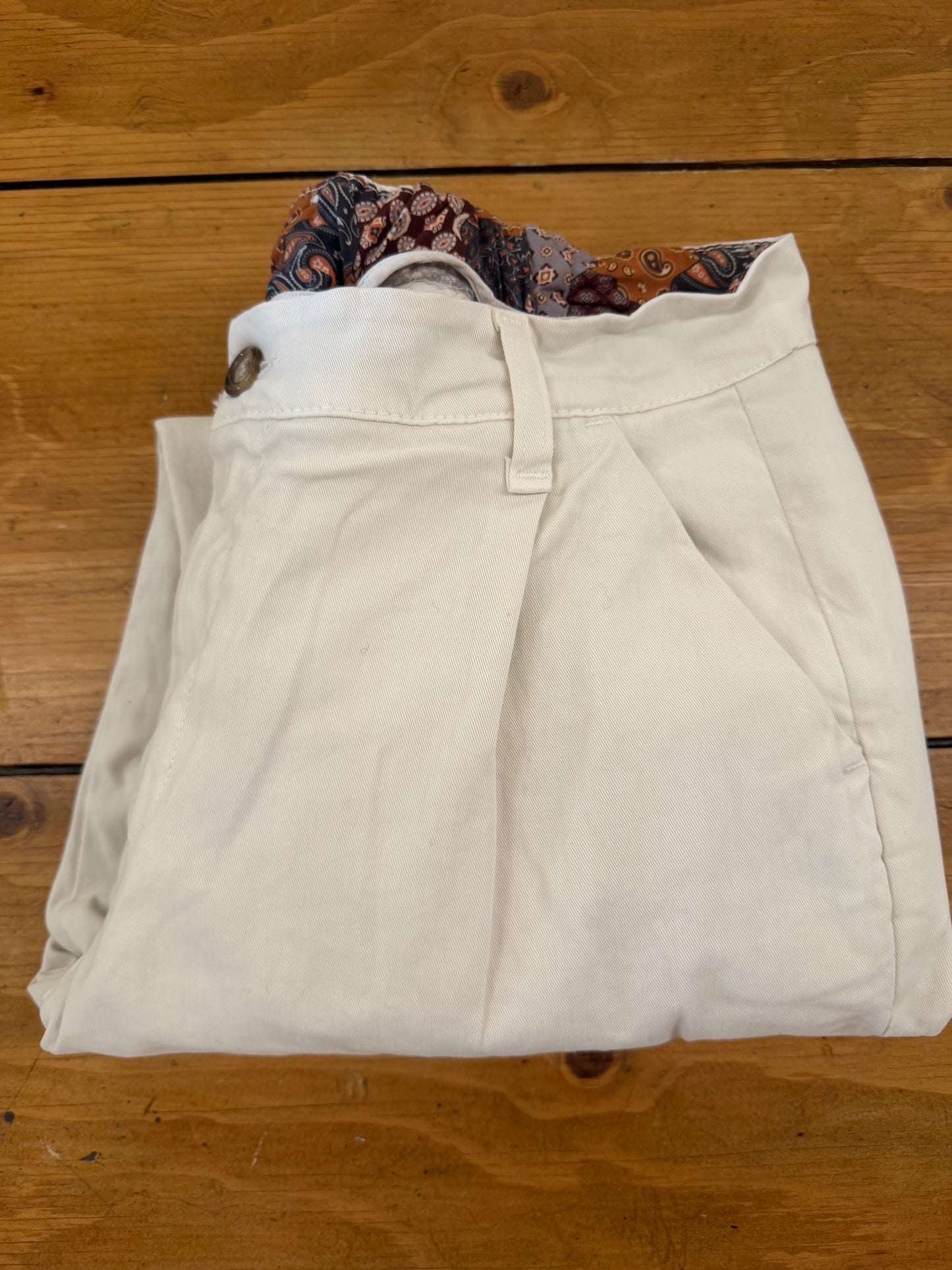 Pantalone Chinos Uomo in Cotone Stretch con Elastico in Vita – Bianco Panna